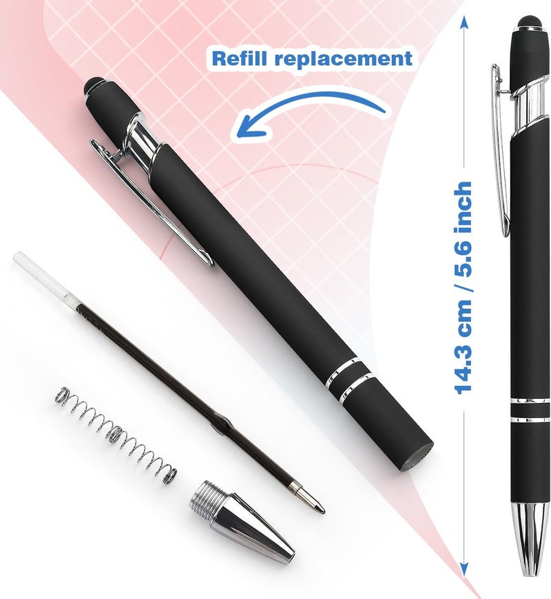 Bribobo 8 Pack Black Ballpoint Pen 2-in-1 Stylus - Retractable Metal Pen With Stylus Tip for Touch Screens, 1.0 mm Black Ink - Image 3